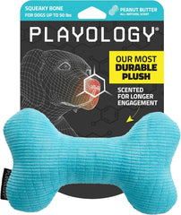 Playology Plush Squeaky Bone , All Natural Peanut Butter Scented Plush Dog Toy