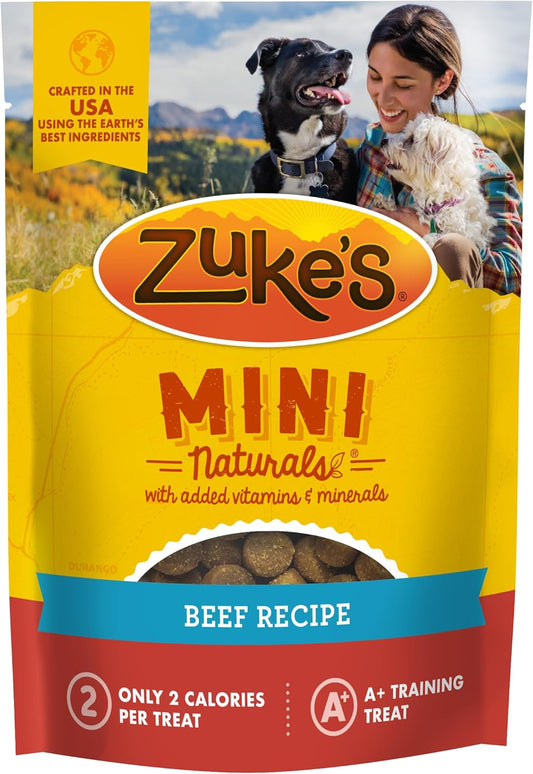 Zuke’s Mini Naturals Soft And Chewy Dog Treats For Training Pouch, Natural Treat Bites With Beef Recipe