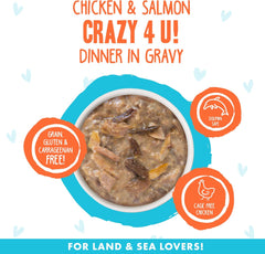Weruva B.F.F. OMG - Best Feline Friend Oh My Gravy! Grain-Free Wet Cat Food Cans, Crazy 4 U! Chicken & Salmon (Pack of 8)