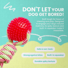 Snugarooz Spike-O-Mite - Red - Rope Toy with Spiky Ball for Fetch and Tug - Non-Toxic for Safe Fun – Perfect for Large Dogs - Made for Recycled Materials