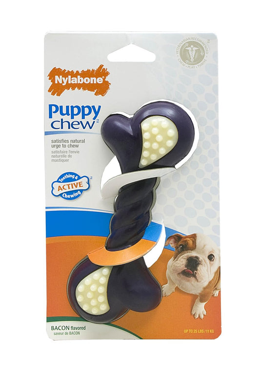 Nylabone Just for Puppies Double Action Bone Puppy Dog Teething Chew Toy, Regular Bacon