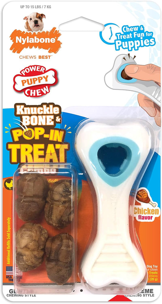 Nylabone Knuckle Bone & Pop-In Puppy Treat Toy Combo Power Chew Toy for Dogs, Dog Toys for Aggressive Chewers, Chicken Flavor