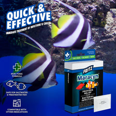 Fritz Maracyn - for Saltwater and Freshwater gram-Positive Relief from Bacterial gil, Popeye, More - Easy dose Packets