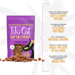 Tiki Cat Soft & Chewy Treats, Chicken Flavor, 3 Calories Per Treat with Grain-Free and No Added Gluten