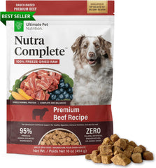 ULTIMATE PET NUTRITION Nutra Complete, 100% Freeze Dried Raw Veterinarian Formulated Dog Food with Antioxidants Prebiotics and Amino Acids