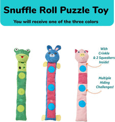 SPOT Snuffle Roll Puzzle Toy, Interactive Feeding Toy for Dogs, Mental Stimulation, 3 Treat Pockets, Crinkle & 2 Squeakers, 25 Inch, Assorted Styles