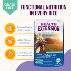 Health Extension Grain Free Chicken & Turkey Dry Dog Food (4 lb / 1.81 kg) - Whole Foods Ingredients Formula with a Blend of Turmeric & Antioxidants for All Life Stages Dogs