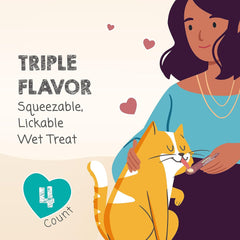 Savory Spoonables with Real Salmon, Tuna & Krill, Tube, Triple Flavor Squeezable Lickable Wet Treats for Cats with Built-in Spoon for Less Mess
