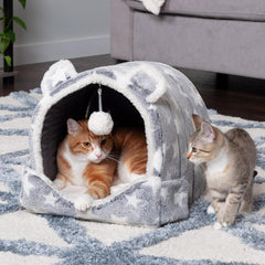 Furhaven Cat Bed Snuggle Hideout for Indoor Cats & Small Dogs, Washable & Foldable w/ Plush Ball Toy - Snuggle Hideout-Bear Pet Tent, Small