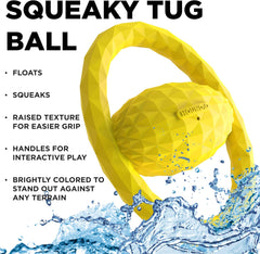 Playology Hound2O Outdoor Dog Toys | Interactive Squeaky Ball - Tug of War Dog Toy | Bright Yellow Chew Toy Floats for Water Adventures