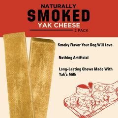 Barkworthies USA Hickory Smoked Yak Cheese - Large 2 Count (Pack of 1) - All-Natural, Smoky Aroma, Great for Large Breeds