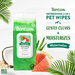 TropiClean Watermelon Dog Wipes for Paws and Butt | Deep Cleaning Dog Grooming Wipes | Safe for The Face | Cat Friendly | 14 oz