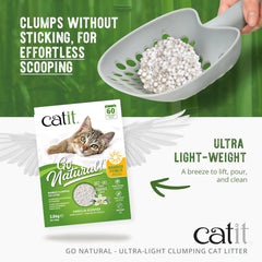 Catit Go Natural Ultra-Light Clumping Cat Litter, Bamboo Pellets, Dust-Free, Lightweight, Compostable, Vanilla Scent, Soft on Paws, Deodorizing, Eco-Friendly