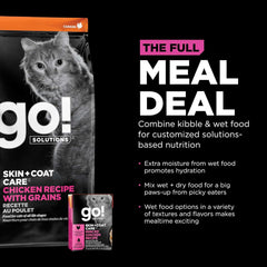 Go! Solutions Skin + Coat Care, Grain-Free Wet Cat Food, Minced Chicken with Gravy Recipe for Sensitive Skin, 6.4 oz
