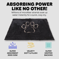 Dog Gone Smart Dirty Dog Doormat - Fast Drying Rug with Super Gripper Backing for Clean Floors - Super Absorbent and Machine Washable Mat for Muddy Paws - Black Hue