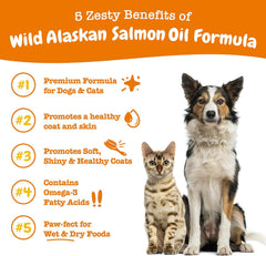 Zesty Paws Wild Alaskan Omega-3 Blend Pollock + Salmon Oil for Dogs and Cats- Skin and Coat Support, Omega 3 Supplement for Pets, 32oz