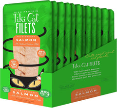 Tiki Cat Filet, All Natural Wild Caught Salmon, Single Ingredient High Moisture Non-GMO Wet Cat Food Topper, for All Life Stages