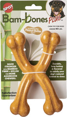 SPOT Bam-bones PLUS Double Wishbone -Bamboo Fiber & Nylon, Durable Long Lasting Dog Chew for Aggressive Chewers for Dogs & Puppies under 90lbs, Non-Splintering, 7in, Allergen Free Peanut Butter Flavor