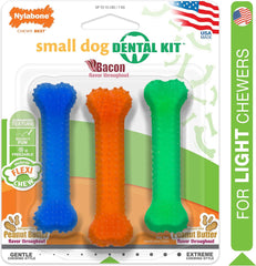 Nylabone Flexi Chew Moderate Dog Dental Chew Toy Bones Triple Pack, Peanut Butter & Bacon