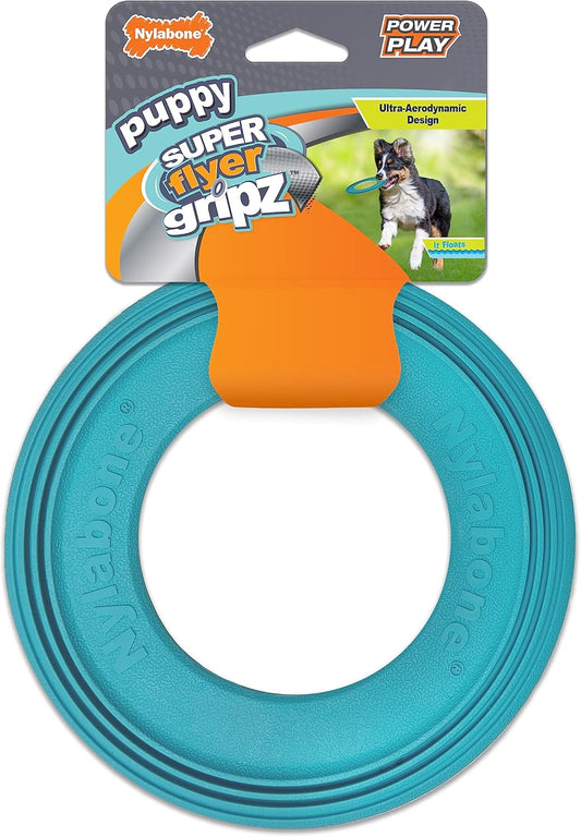 Nylabone Power Play Puppy Super Flyer Gripz Disc for Dogs - Interactive Puppy Enrichment Toys - Puppy Must Haves (1 Count)