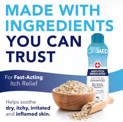 TropiClean OxyMed Dog Shampoo for Allergies and Itching , Medicated Oatmeal Shampoo for Dry Itchy Skin, Seborrhea, & Hot Spots 20 oz