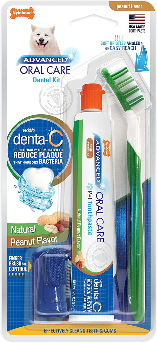 Nylabone Advanced Oral Care Natural Dog Dental Kit Peanut Flavor