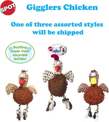 SPOT Gigglers Chicken Dog Toy with Giggle Sound, Textured Plush Tug Toy with Rope Legs, 12" for Small and Medium Dog Breeds
