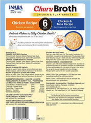 INABA Churu Broth for Cats, Creamy Broth with Shredded Chicken Side Dish Pouch, 1.4 Ounces per Pouch, 12 Pouches, Chicken and Tuna Variety