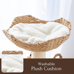 Petpals 28" High 2 Level Handwoven Paper Rope Nest Cat Bed and Large Handwoven Basket Hideaway with Washable Cushions,Replacement Natural Sisal Scratching Post for Indoor Cats