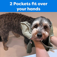 SPOT Clean Paws Chenille Microfiber Dog Towel, Super Absorbent with Corner Hand Pockets, Dries Wet Paws & Body Fast, Machine Washable