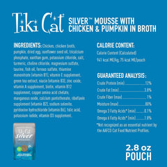 TIki Cat Silver Mousse, With Chicken & Pumpkin In Broth, Silky Smooth Nutrient Rich Formulated for Older Cats Aged 11+