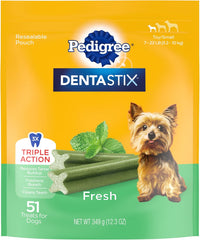 PEDIGREE DENTASTIX Dental Dog Treats for Small Dogs Fresh Flavor Dental Bones, 12.66 oz. Pack (51 Treats)