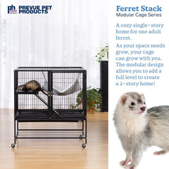 Prevue Pet Products Ferret Stack One Story Ferret Home with Portable Stand, Escape Proof Lock, Hammock, Ramps, Expandable Add-On Cage Stacking System