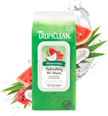 TropiClean Watermelon Dog Wipes for Paws and Butt | Deep Cleaning Dog Grooming Wipes | Safe for The Face | Cat Friendly | 14 oz