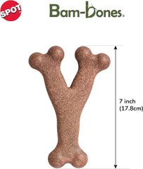 SPOT Bam-Bones Wishbone - Made with Strong Bamboo Fiber, Durable Long Lasting Dog Chew for Light to Moderate Chewers, Great Toy for Adult Dogs & Teething Puppies Under 50lbs, Bacon Flavor