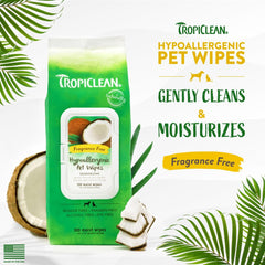 TropiClean Hypoallergenic Dog Wipes for Paws, Butt, Face and Body, Safe for Puppy, Puppy Essentials, Cleaning Deodorizing, Unscented, Cat Safe 100 count