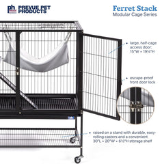 Prevue Pet Products Ferret Stack One Story Ferret Home with Portable Stand, Escape Proof Lock, Hammock, Ramps, Expandable Add-On Cage Stacking System