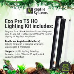 Eco T5 High Output Lighting Kit - Dual Reflector Fixture & Ferguson Zone 1 Lamp 2.4% - Full Spectrum UVA & UVB Amphibian & Reptile Lighting