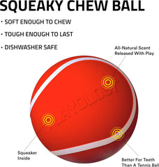 Playology Squeaky Chew Ball for Dogs | Engaging All-Natural Beef Scented Toy for Medium Dogs up to 50lbs | Squeak, Fetch, and Play