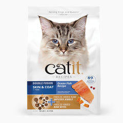 Catit Recipes Double Fusion Skin & Coat Cat Food – Ocean Fish Recipe, High-Protein, Freeze-Dried Raw Toppings, Omega-Rich for Healthy Skin & Fur, No by-Products, Minimally Processed