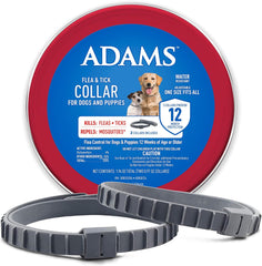 Flea & Tick Collar for Dogs & Puppies ; 2 Pack ; 12 Months Protection ; Adjustable One Size Collar Fits All Dogs 12 Weeks & Older ; Kills Fleas & Ticks ; Repels Mosquitoes