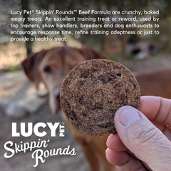 Lucy Pet Skippin' Rounds Beef Formula Dog Treats; Crunchy, Meaty Baked Treats, 8oz Bag