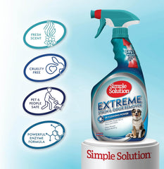 Simple Solution Extreme Pet Stain and Odor Eliminator Spray, Enzymatic Cleaner With 3X Pro-Bacteria Cleaning Power for Dogs & Cats, Strong Urine, Pee and Poop Smell Remover for Carpets & Floors, 32 oz