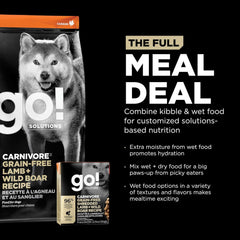 Go! Solutions Carnivore, Grain-Free, Protein Rich Wet Dog Food, Shredded Lamb and Wild Boar, 12.5 oz