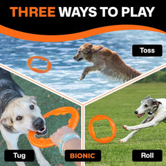 BIONIC Toss-N-Tug Turbo Dog Toy - High-Visibility Ultimate Three-in-One Dog Toy, Lightweight Design for Light Chewers