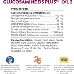 NaturVet – Glucosamine DS Plus - Level 2 Moderate Care – Supports Healthy Hip & Joint Function – Enhanced with Glucosamine, MSM & Chondroitin – for Dogs & Cats–70 Soft Chews
