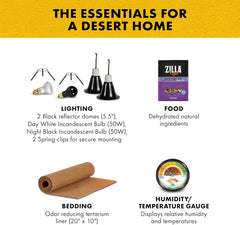 Zilla Desert Habitat Accessory Kit, Starter Kit for Reptiles, Easy Start for Desert-Dwelling Reptiles, Includes Lighting, Bedding and Food, Ideal for Size 10G Terrariums