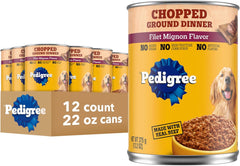 Pedigree Chopped Ground Dinner Adult Canned Soft Wet Dog Food, Filet Mignon Flavor, 13.2 oz. Cans (12 Count, Pack of 1)