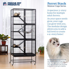 Prevue Pet Products Ferret Stack Three Story Ferret Home with Portable Stand, Escape Proof Lock, Hammock, Ramps, Expandable Add-On Cage Stacking System
