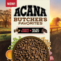 ACANA Butcher's Favorites Dry Dog Food, Farm-Raised Beef & Liver Recipe, Dry Kibble and Beef Jerky Pieces